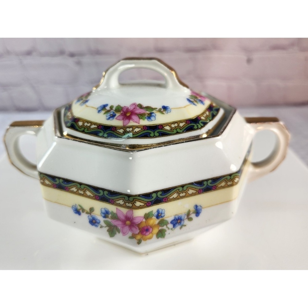 Epiag D.F. Alameda Royal Czechoslovakia 1920's Sugar Bowl Porcelain Gold Trim